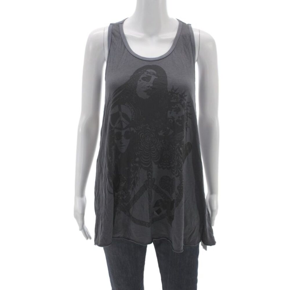Lauren Moshi Womens Sleeveless Tencel Geometric Scoop Neck Tunic Gray Size M